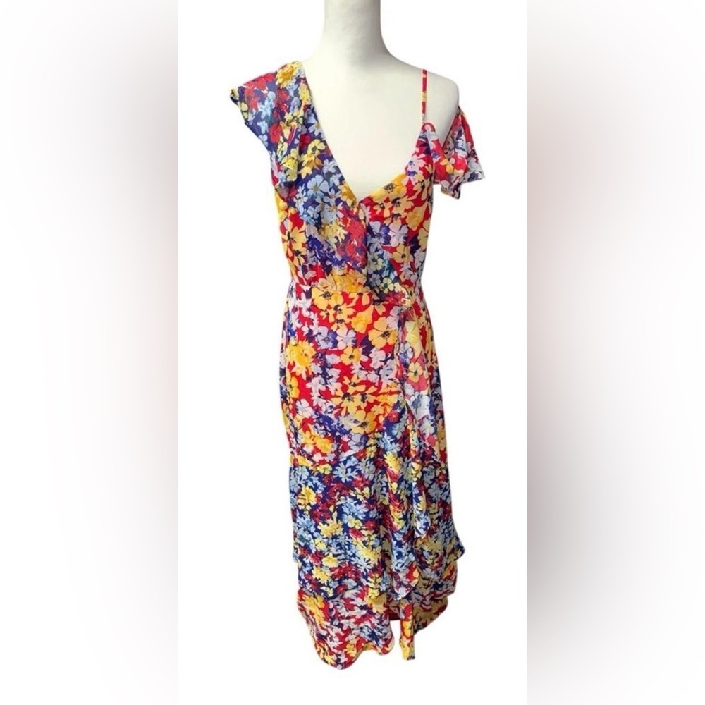 Lulus Radiant Ruby Red Floral Print Chiffon Maxi Dress sz Medium - Picture 3 of 15